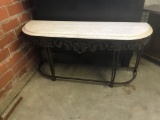 LIMESTONE TOP CONSOLE TABLE WITH IRON BASE, 58X18