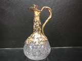 CUT CRYSTAL CLARET DECANTER WITH GOLD & SILVER OVERLAY