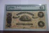 PMG GRADED CHOICE EXTREMELY FINE 45 $20 1861 CONFEDERATE STATES OF AMERICA,