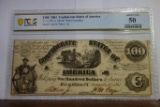 PCGS GRADED ABOUT UNC 50 $100 1861 CONFEDERATE STATES OF AMERICA,