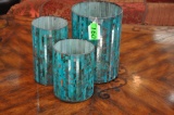 (3) TURQUOISE GLASS CANDLE HOLDERS
