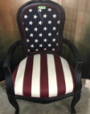 BLACK ACCENT CHAIR UPHOLSTERED WITH AMERICAN FLAG DESIGN