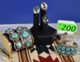 NAVAJO SILVER & TURQUOISE JEWELRY:  (3) CUFF BRACELETS & (3) RINGS