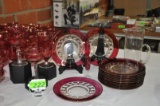LARGE COLLECTION OF CRANBERRY GLASS:
