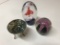 GLASS EGG PAPERWEIGHTS (ONE SIGNED) & SMALL JADE BOWL