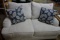ROOMS TO GO SMALL WHITE TO GREY CHENILLE LOVE SEAT