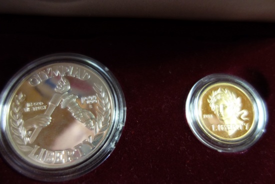 1988 OLYMPIC COINS, SILVER $1  LIBERTY COIN, GOLD $5.00 LIBERTY COIN