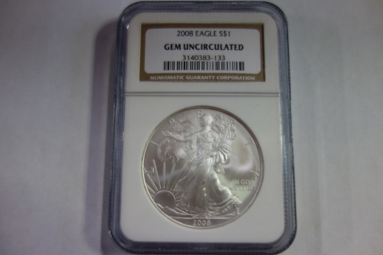 NGC GRADED GEM UNCIRCULATED 2008 SILVER EAGLE