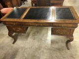 BURL WOOD DESK WITH GOLD ACCENTS