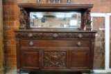 ANTIQUE MAHOGANY SIDEBOARD WITH CARVED GRIFFINS SUPPORTS