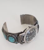 BULOVA WATCH WITH STERLING AND TURQUOISE NAVAJO DESIGN BAND