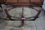 GLASS AND WOOD OVAL COFFEE TABLE
