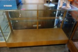 LARGE GLASS DISPLAY CASE WITH ONE GLASS SHELF.