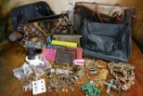 4 HAND BAGS WITH 7 WALLETS & COSTUME JEWELRY