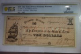 PCGS GRADED $10 1862 STATE OF TEXAS TREASURY WARRANT, VERY FINE 30, CR-TX-17