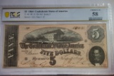 PCGS GRADED $5 1864 CONFEDERATE STATES OF AMERICA, CHOICE AU 58
