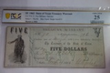 PCGS GRADED $5 1862 STATE OF TEXAS TREASURY WARRANT, VERY FINE 25, CR-TX-11