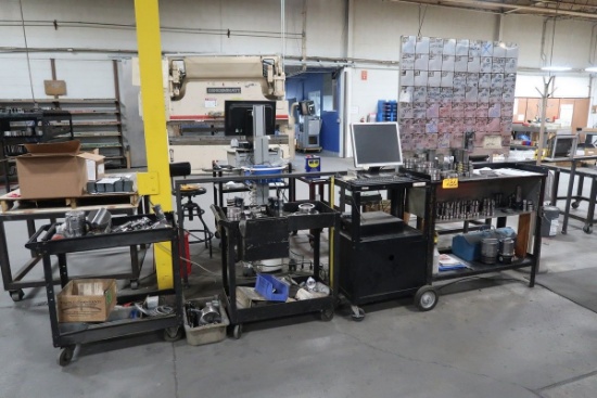 Steel Workbench & (2) Carts with Contents of CNC Punch Tooling