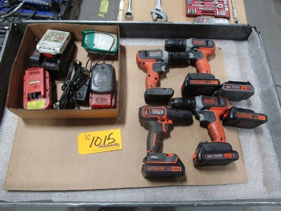 (4) Black & Decker 20V Drill Drivers with Charging Base and Batteries