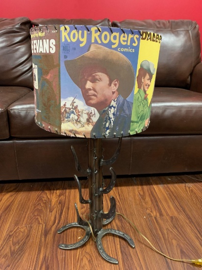 HAPPY TRAILS CHILDREN'S FOUNDATION- HORSE SHOE STAND LAMP WITH ROY ROGERS COMIC BOOK SHADE