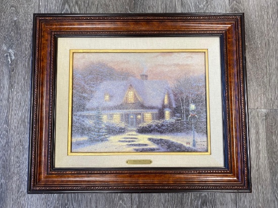 FRAMED THOMAS KINKADE DOUBLE SIGNED CHRISTMAS EVE PRINT ON CANVAS #378/980 1990