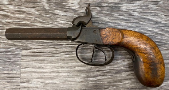 EUROPEAN DOUBLE BARRELED HAMMER PERCUSSION POCKET PISTOL