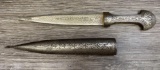 HIGHLY DECORATED CAUCASIAN STYLE KINDJAL SILVER INLAID DAGGER AND SHEATH