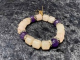 PINK TUBE QUARTS BRACELET WITH AMETHYST BEADS