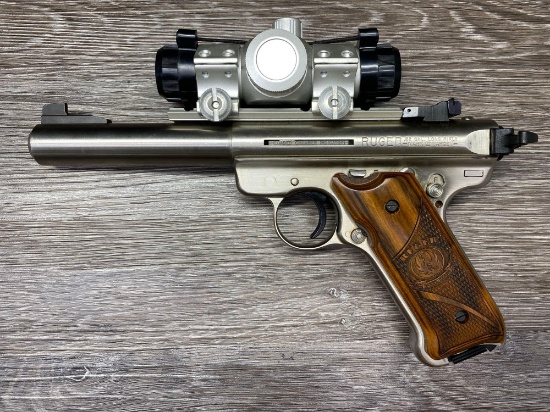 RUGER MARK III TARGET SEMI-AUTO .22 LR CALIBER STAINLESS STEEL PISTOL w/HOLOGRAPHIC SIGHT