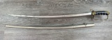 MADE IN U.S.A. ETCHED CURVED BLADE SWORD w/ NICKELED SCABBARD