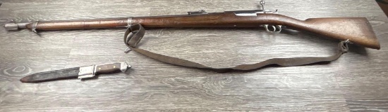 KRAG JORGENSEN MODEL M89 BOLT ACTION RIFLE 8.58R CAL. w/BAYONET, SCABBARD & SLING