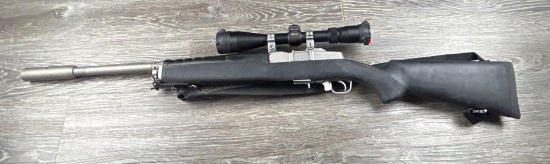 RUGER MINI14 MATTE STAINLESS SEMI-AUTO HEAVY BARREL TARGET RIFLE .223 REMINGTON CAL. w/NIKON SCOPE