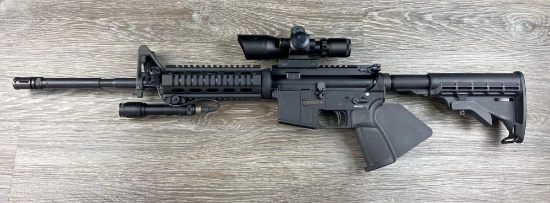 PLUM CRAZY FIREARMS MODEL AR 5.56 CAL SEMI-AUTO RIFLE w/ SCOPE