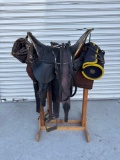 ANTIQUE MILITARY SADDLE & ACCESSORIES (WOODEN STAND NOT INCLUDED)