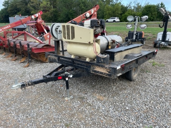 Service Trailer Ingersoll Rand Air Compressor, Hose Reel, Fuel Tank and Pump, 2 Impact Wrenches