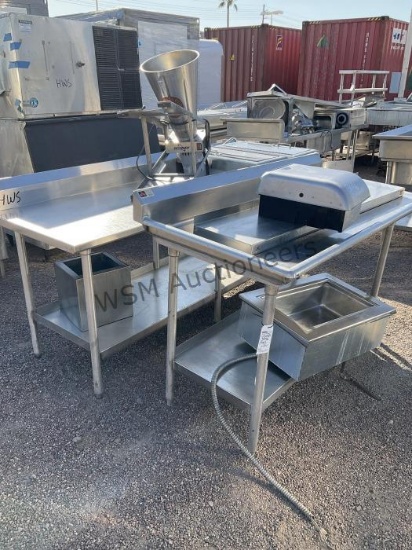 2 STAINLESS STEEL TABLES & ASST EQUIP