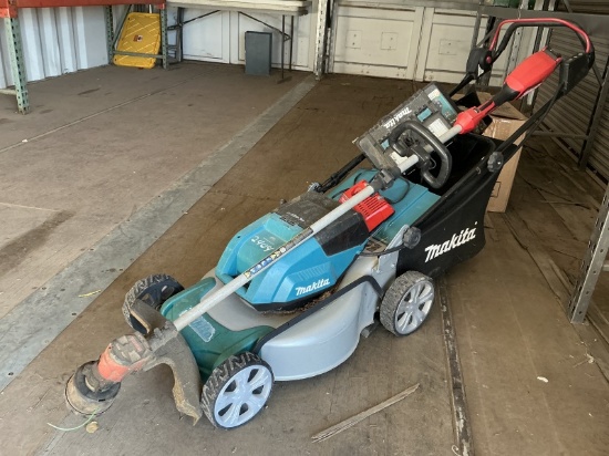 MAKITA BATTERY POWER LAWN MOWER & MILWAUKEE WEED