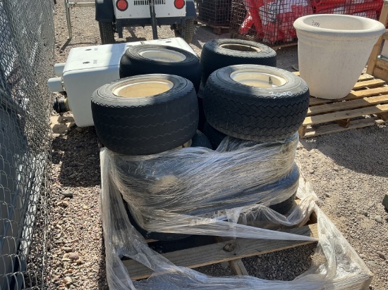 PALLET OF ASST GOLF CART WHEELS AND TIRES