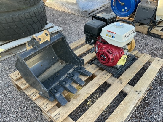 GAS POWERED WATER PUMP & BOBCAT BUCKET