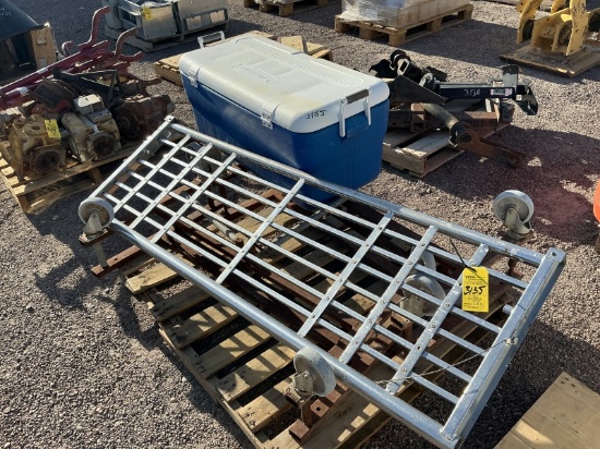 PALLET W/ ROLLING CARTS & COOLER