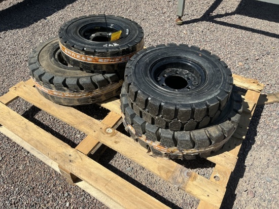 SET OF FORKLIFT WHEELS & TIRES