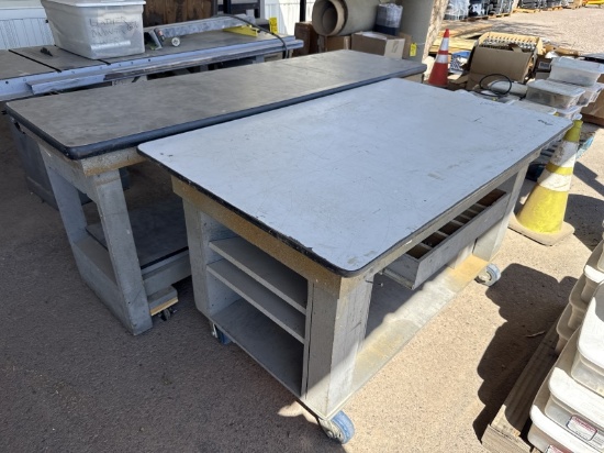 (2) Rolling Wooden Work Tables