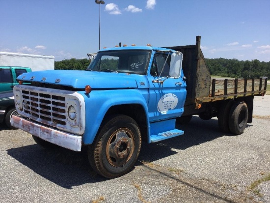 1975 FORD F600 FLATBED DUMP W/ PTO (14' BED W/ 12'' SIDES), VIN F61EVX20864, MILES READ 81925-EXEMPT