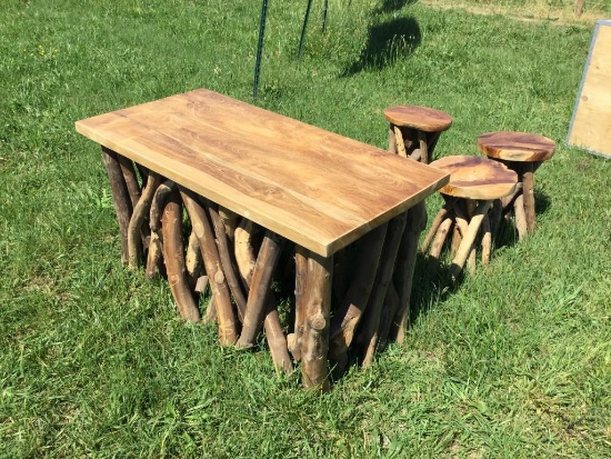 Teakwood Table With 4 Stools R1