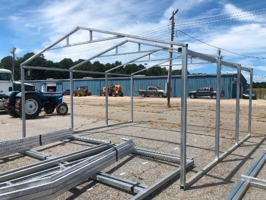 GALVANIZED METAL BUILDING FRAME APPROX 16'W X16' (2 WALL SECTIONS & 4 TRUSSES)R1