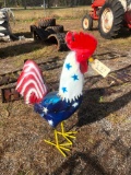 RED, WHITE, & BLUE ROOSTER METAL YARD ART (3FT)