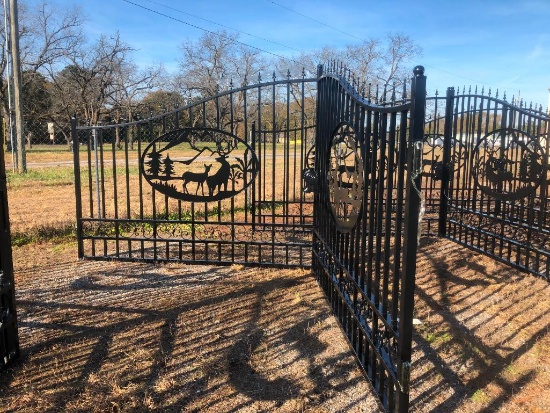 20FT WROUGHT IRON GATE W/DEER ART-SELLING ABSOLUTE