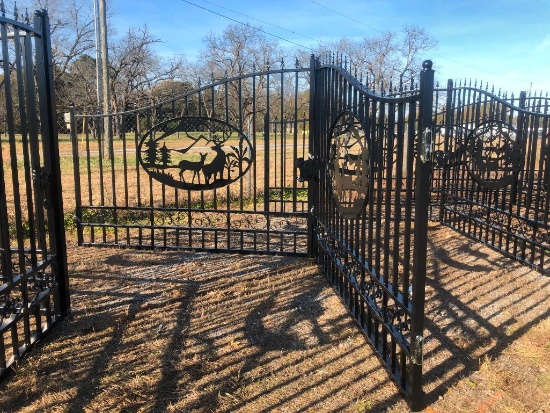 20FT WROUGHT IRON GATE W/DEER ART-SELLING ABSOLUTE