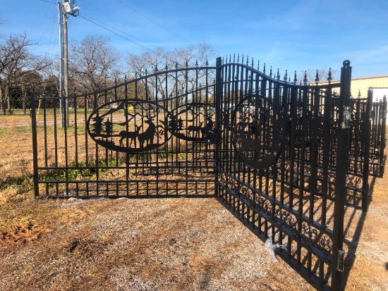 20FT WROUGHT IRON GATE W/DEER ART-SELLING ABSOLUTE