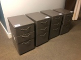 (4) 2 DRAWER FILE CABINETS & STORAGE SHELF